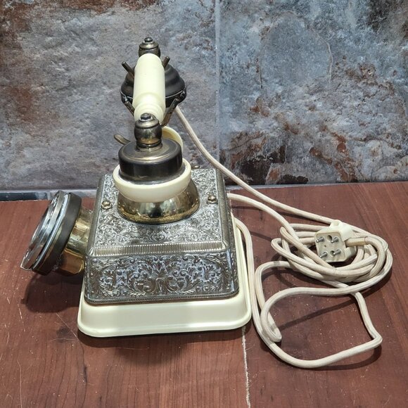 Vintage French Victorian Style Cream & Gold Rotary Dial Cradle Phone Desk Teleph - Picture 5 of 15